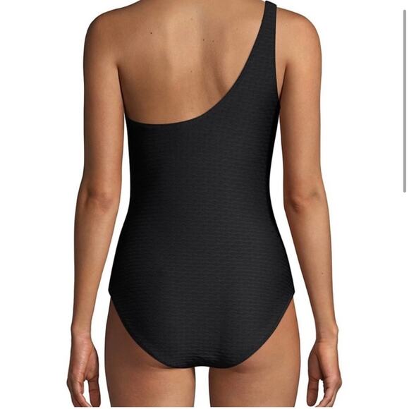 SHOSHANNA Swimsuit One Piece One Shoulder Black Tide Jacquard Textured NWT SZ 6 - Picture 3 of 14